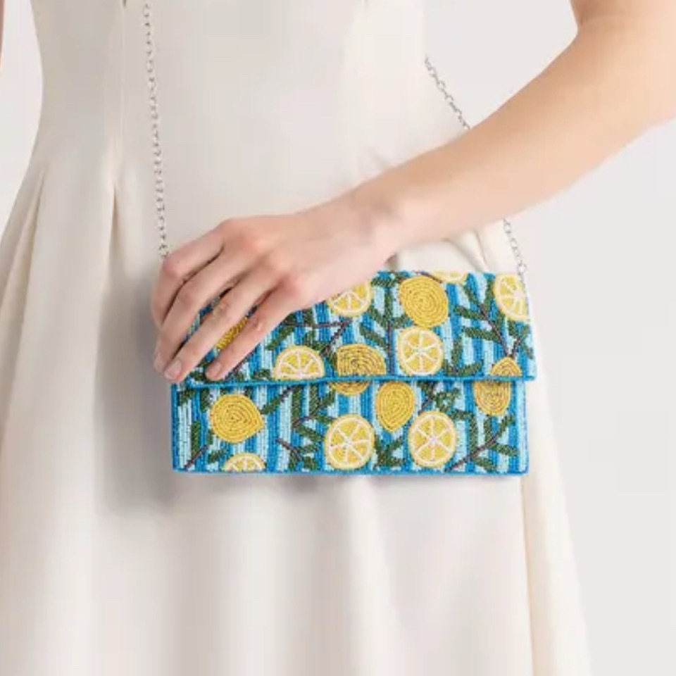 Beaded Lemon Clutch - Yellow & Blue